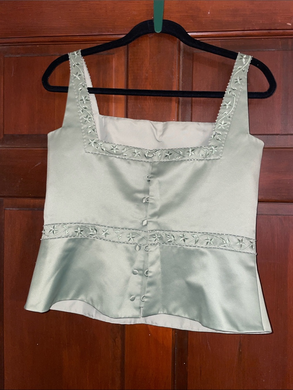 Elegant Sage Green Mother of the Bride/ Groom Wedding Dress with Beaded Trim - Picture 6 of 9